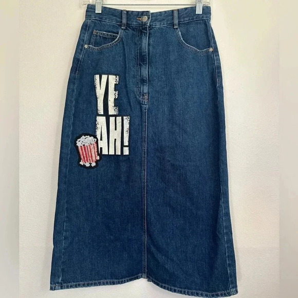 Zara “Yeah” Popcorn Denim Midi Denim Skirt - Picture 9 of 15